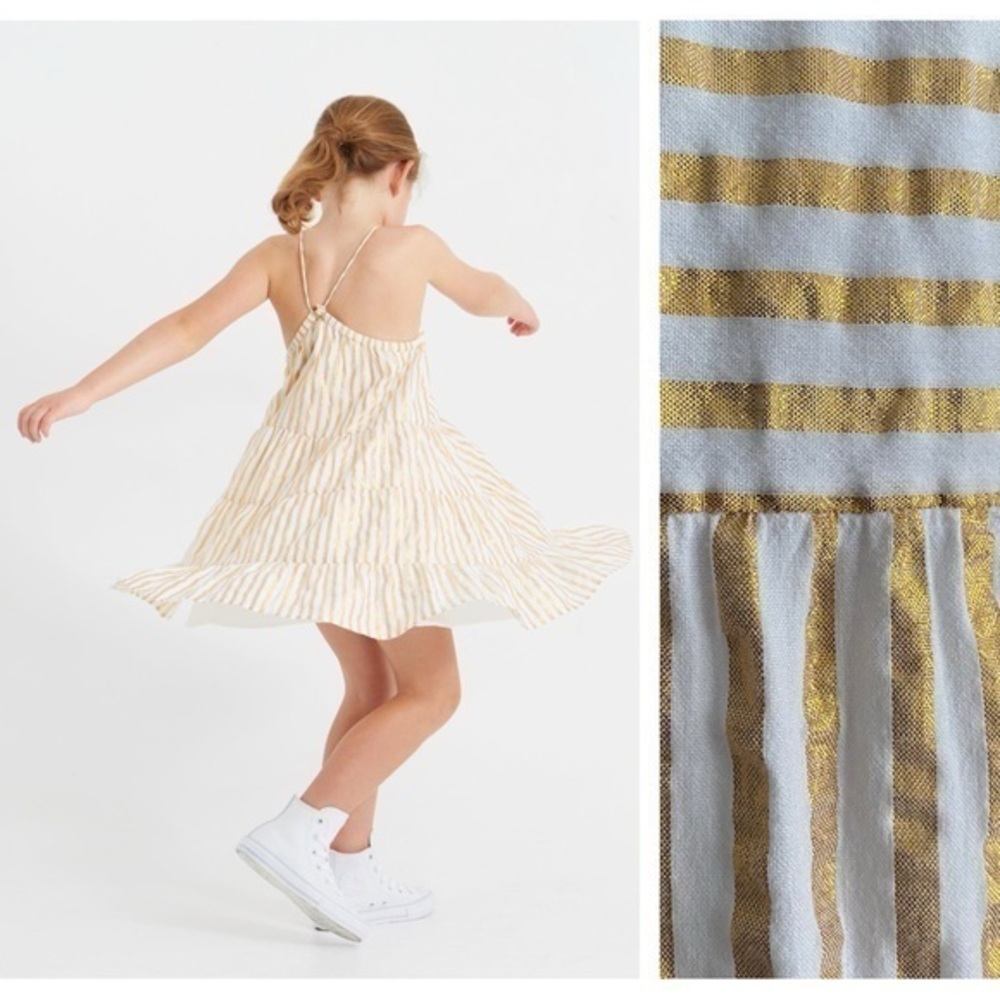 Velveteen White Metallic Gold Stripe Lara Sundress 14